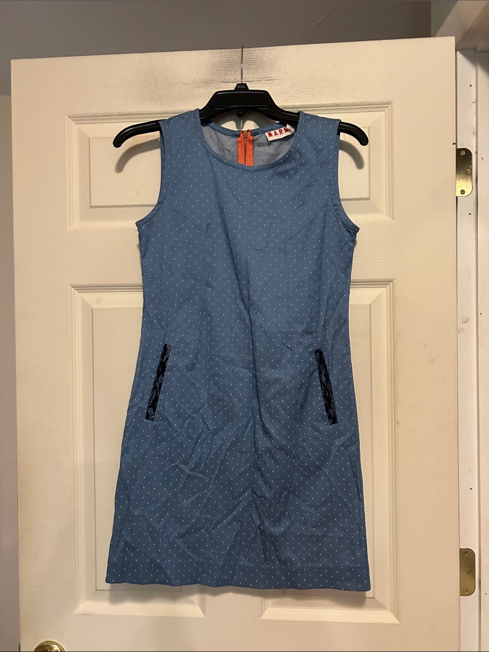 Marni Blue Polka-Print Shift with Orange Zip Trim Size 36 (4)